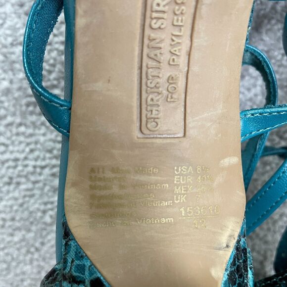 Christian Siriano High Heels Strappy Sandals Womens 8.5 Blue Snakeskin Leather - Picture 15 of 15